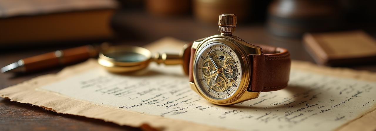 精密な時計の部品と羽ペン